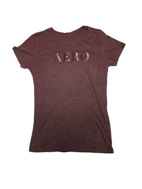 Aeropostale Women Classic Crew Short Sleeve T-Shirt Burgundy Heather Size M